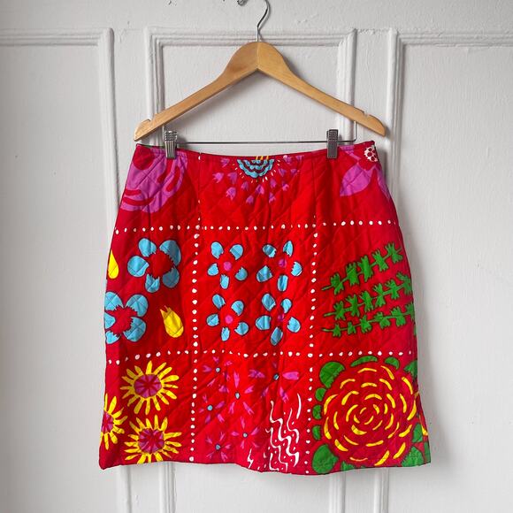 VTG MARIMEKKO Quilted Skirt Cotton XL Alicia Rosauer Y2K Early 00s Floral Grid - Picture 7 of 10
